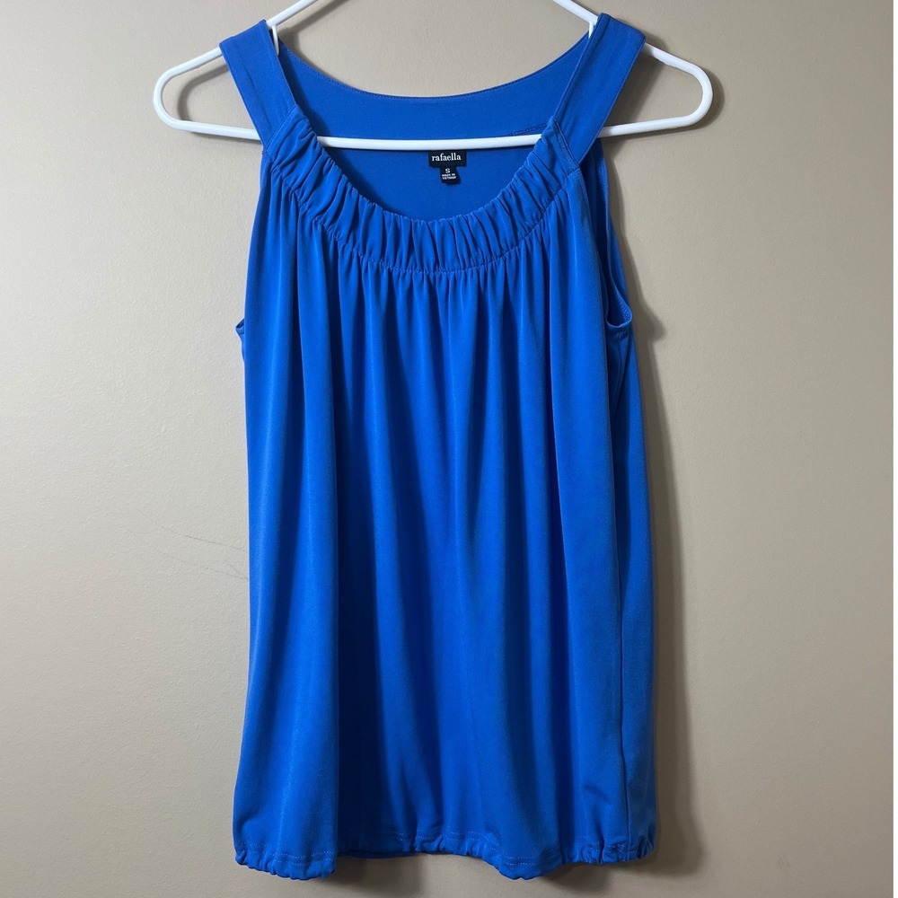 Rafaella Blue Scoop Halter Neck Bubble Hem Sleeveless Blouse Top Size S Career